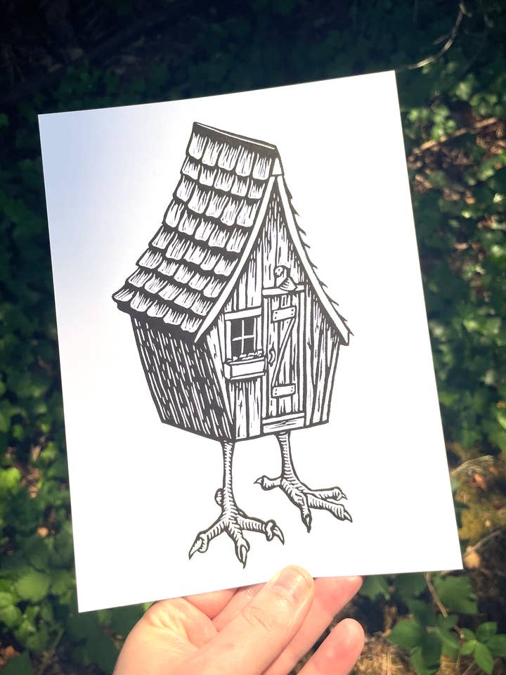Baba Yaga Linocut Print for wholesale by Augury Press