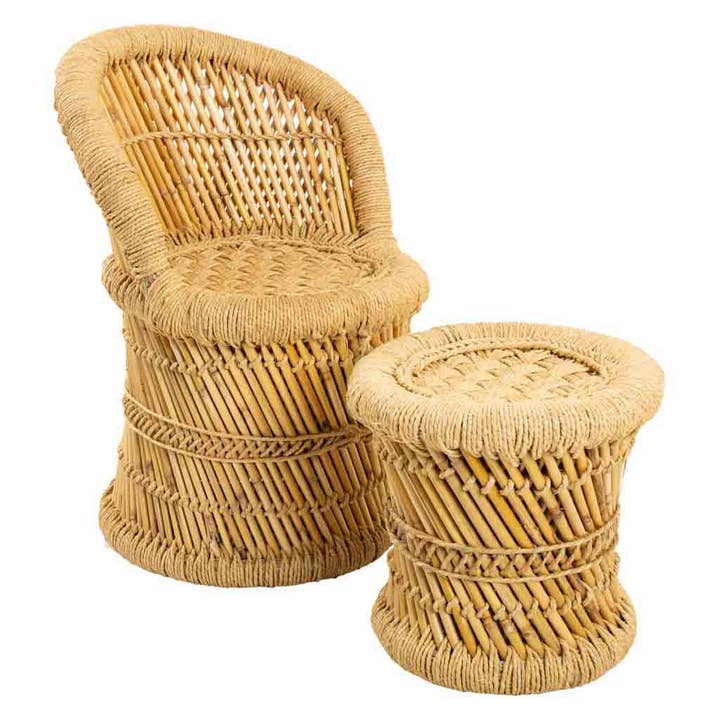 Creaciones Meng - Wholesale Chair - Kids - Natural rope children's armchair and stool set