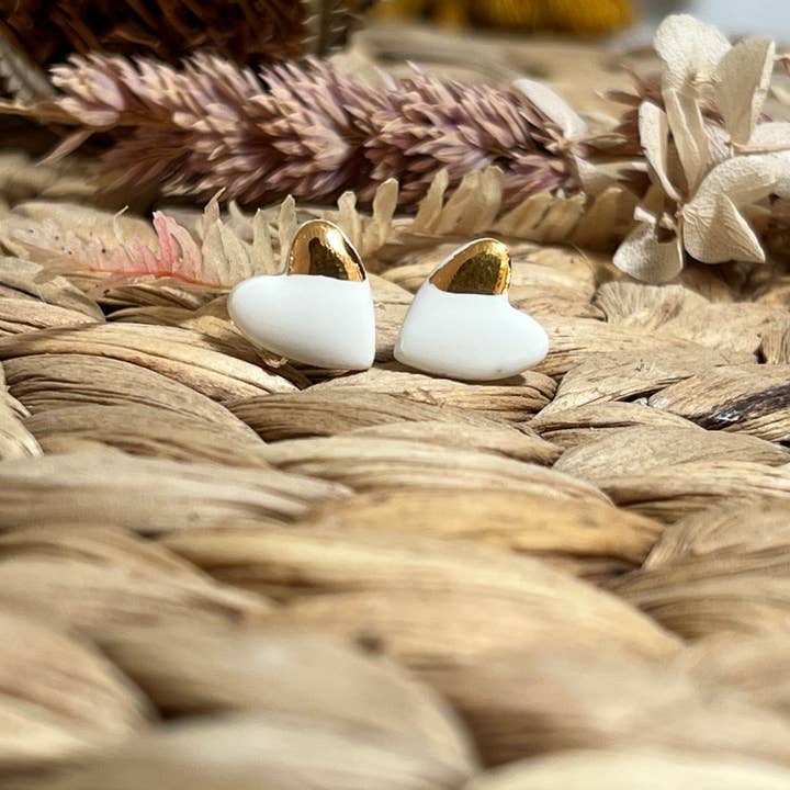 Wolf and Clay Pty Ltd - Wholesale Stud/post earrings - Heart with gold - Ceramic Stud Earrings 0