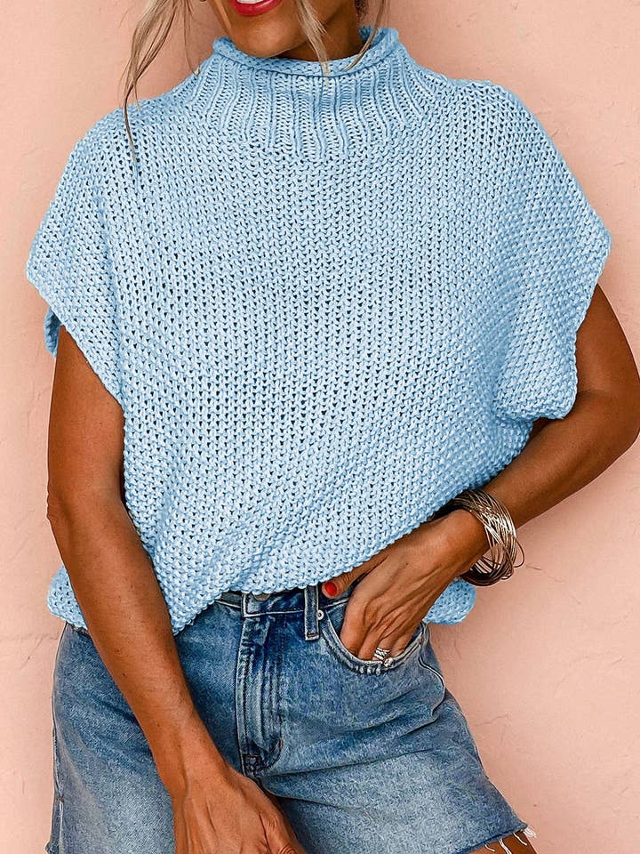 Top Dolman lavorato a maglia con scollo a lupetto blu islandese per la vendita all'ingrosso da parte di EG fashion