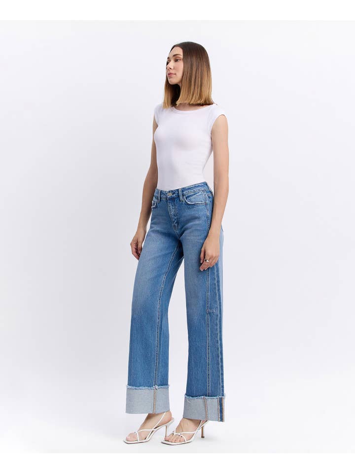 ADORE YOU HIGH RISE CUFFED WIDE JEANS T6684 for wholesale on Faire