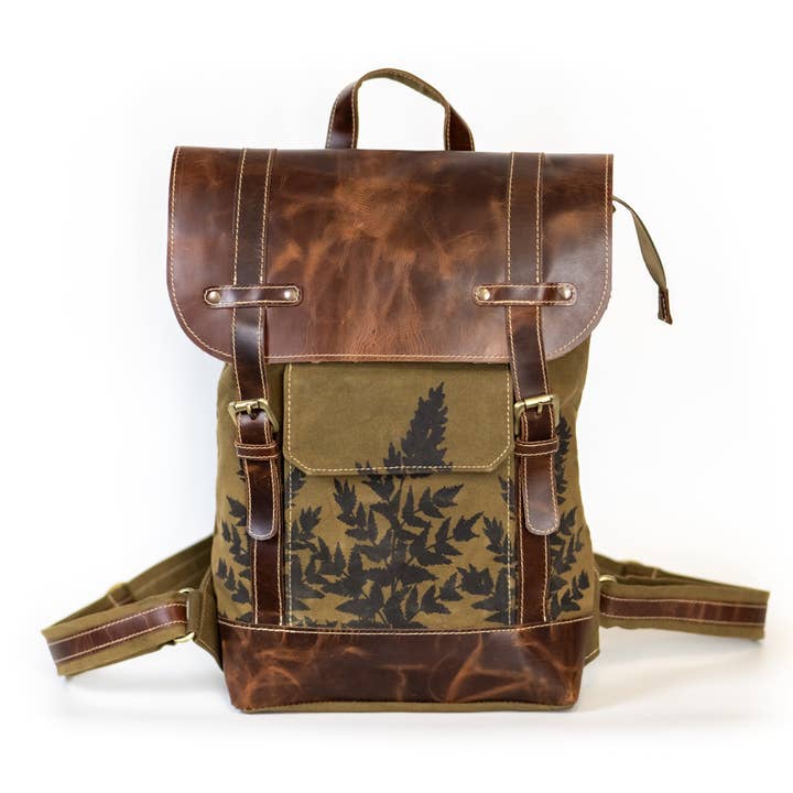 Forest Ferns Recycled Canvas & Leather Backpack for wholesale by TAKENYA