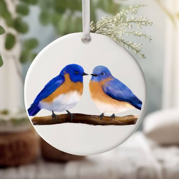 MerikaArt - Wholesale Ornament - Bluebird Pair Ceramic Ornament1