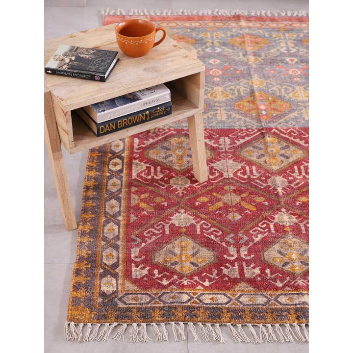 Linen Connections – Großhandel Teppichvorleger – Moroccan Oasis Boho Teppich, großflächig, Heimdekor, Rot/Grau