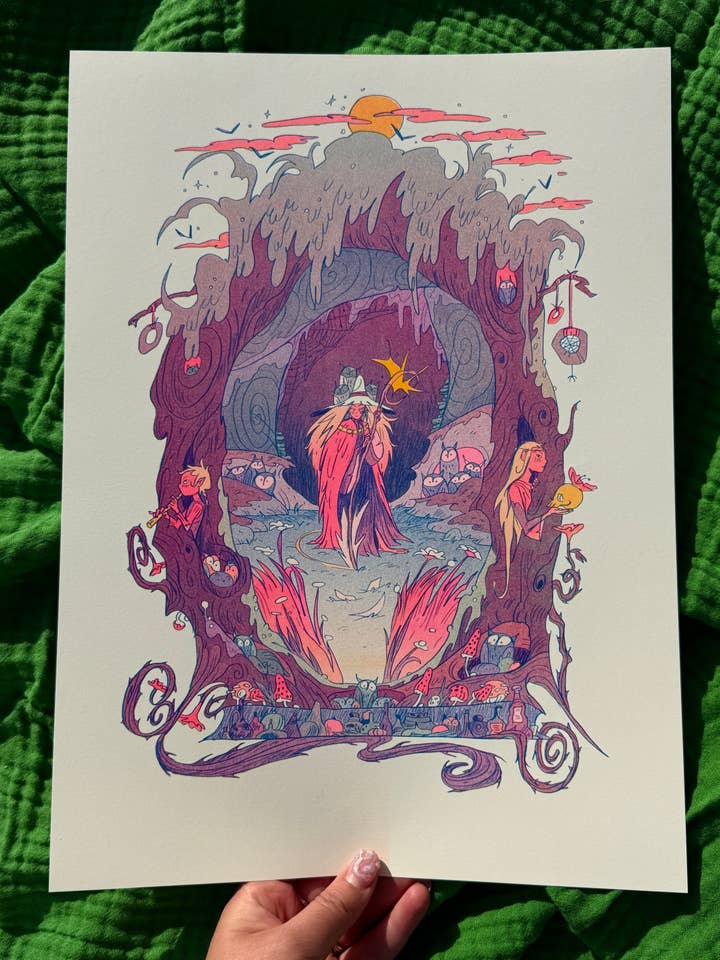 The Moon Witch Large Riso Print / Woodfolk Collection for wholesale by Natalie Andrewson