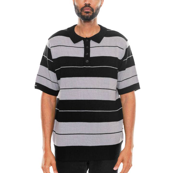 WEIV - Wholesale Polo - Men's - Charlie Brown Striped Knit 4 Button Polo Shirt3