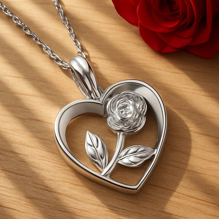 18k Weißgold überzogene Diamant-Rosenherz-Halskette für den Großhandel von Sephla