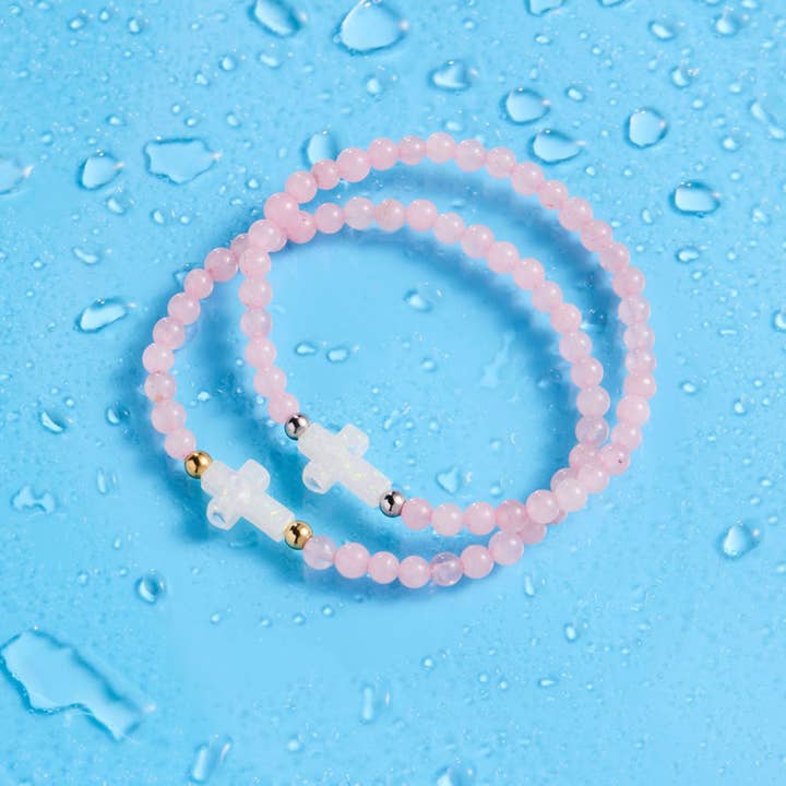 HOLY WATER ROSE QUARTZ CROSS BRACELET for wholesale by Holy Water Bracelet