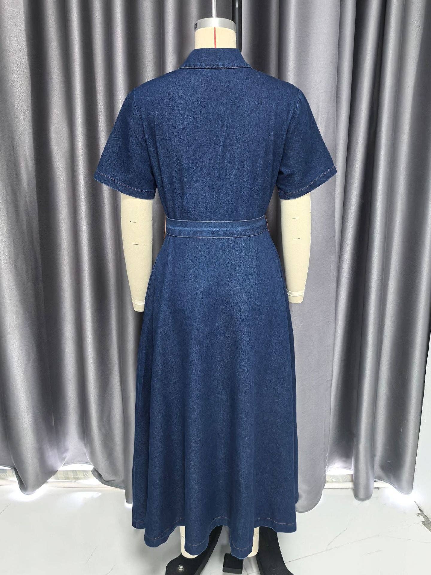 Navy Blue 2025 NEW Vintage VNeck Denim Dress Chic French Elegance for wholesale on Faire6