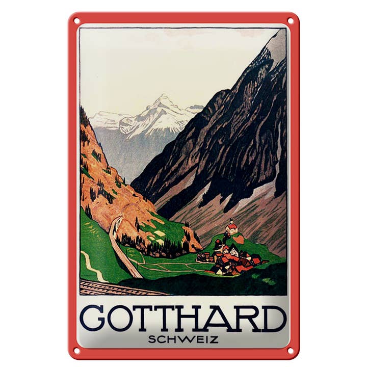 Blechschild Reise 20x30 cm Gotthard Schweiz Nostalgie Schild für den Großhandel von Femer