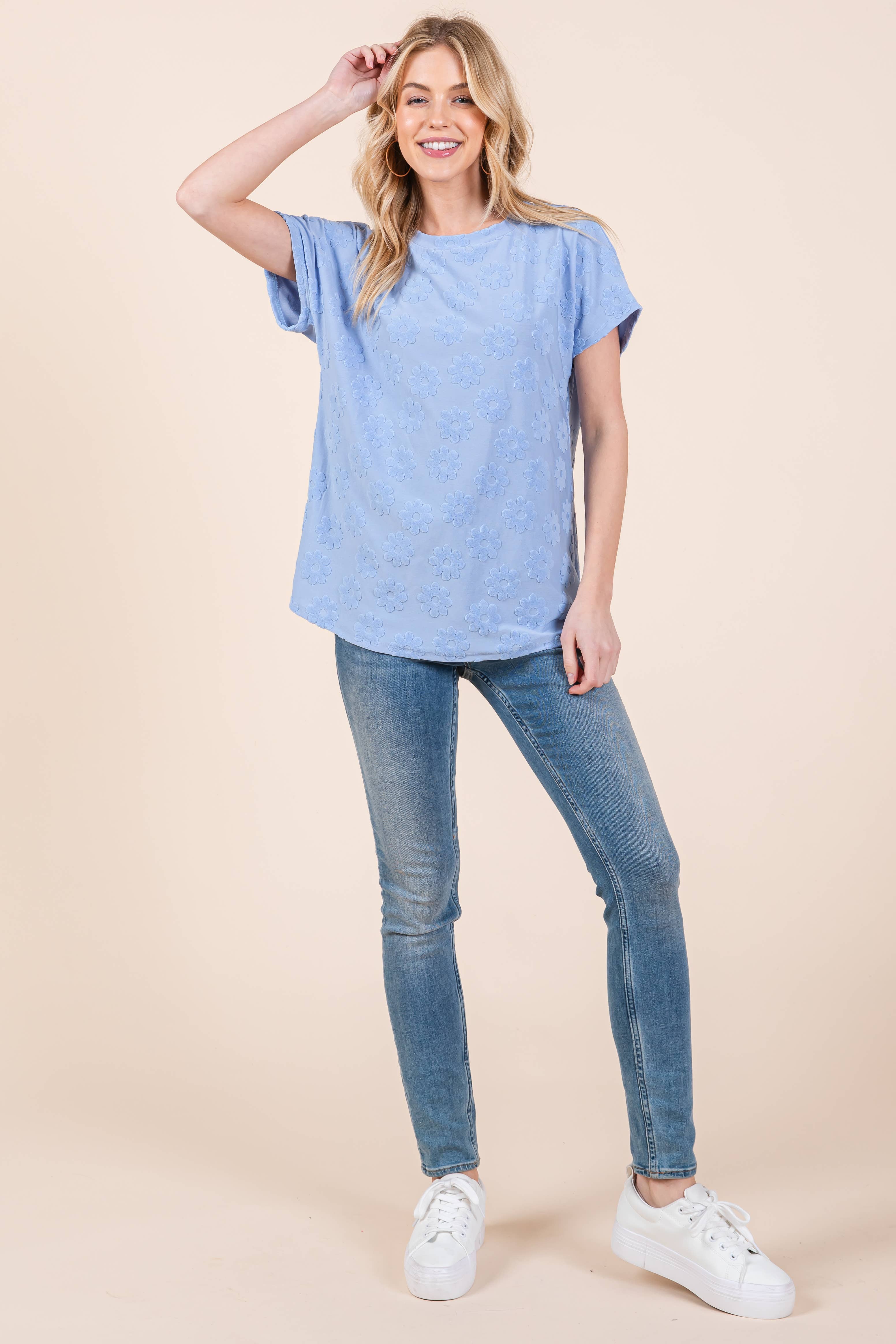 Fuchsia TA2216 TEXTURED FLORAL PATTERN TOP for wholesale on Faire4