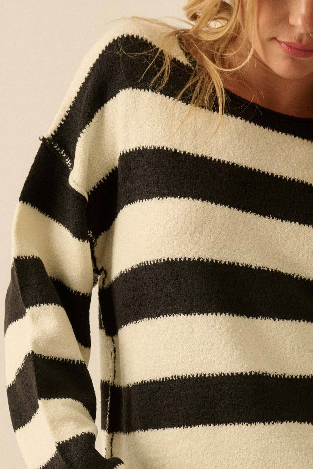 Promesa USA - Wholesale Knit Sweater - Women's - Textured Striped Knit Rolled-Edge Sweater7