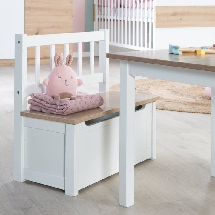 roba kids - Vente Bancs - Banc-coffre pour enfants 'Woody' en bois blanc laqué1