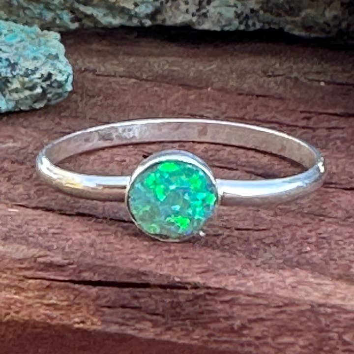 Nizhonitradersllc - Wholesale Single Stone/Solitaire Ring - Zuni Sterling Silver & Green Opal Dot Ring0