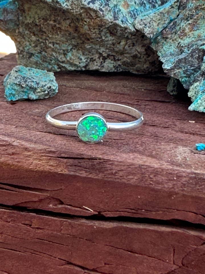 Zuni Sterling Silver & Green Opal Dot Ring for wholesale by Nizhonitradersllc