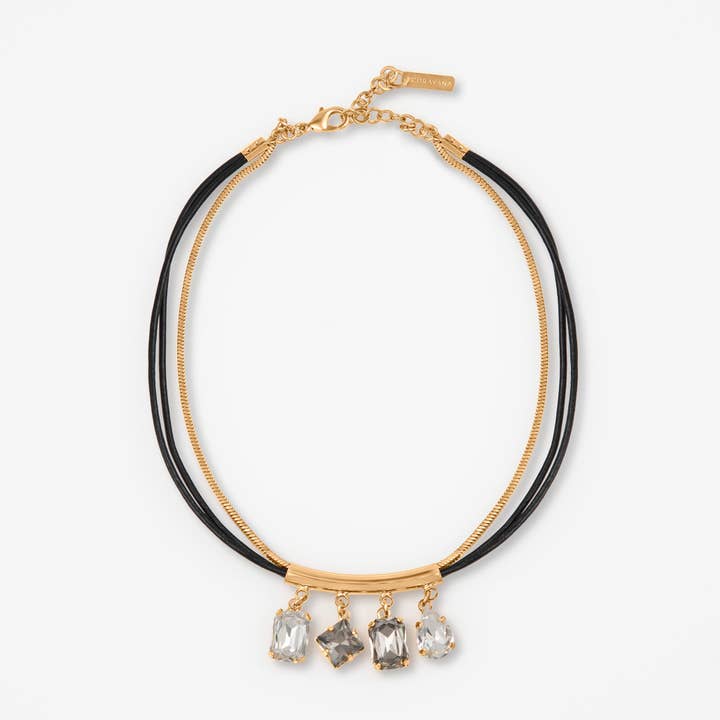 Gelaagde Leren Ketting met Kristallen Bedels & Gouden Ketting voor wholesale door Coravana Jewelry