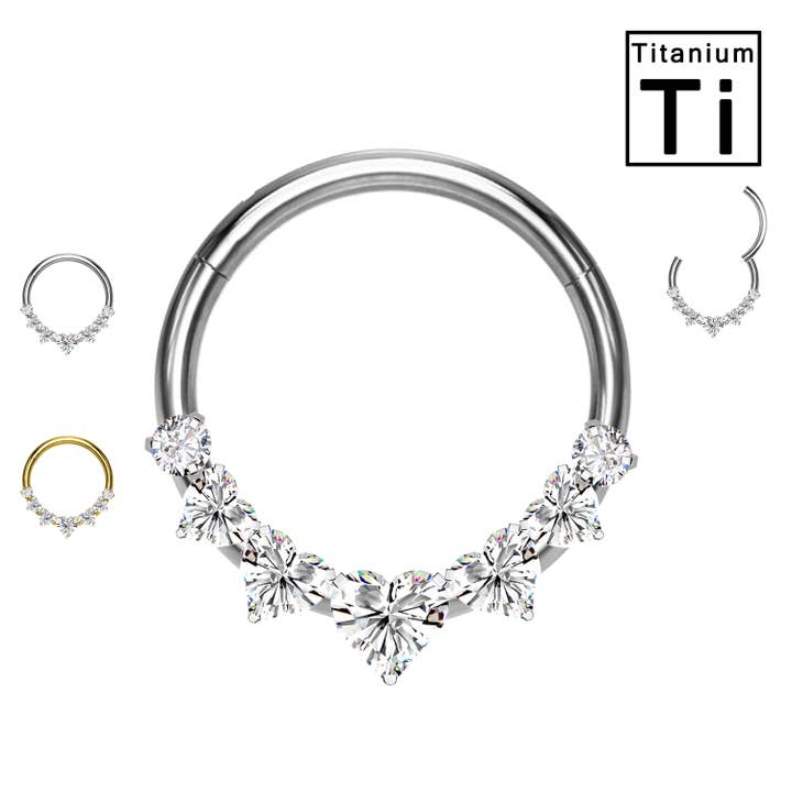 Titanium Clicker-ring med kristallhjärta PWY-804 för wholesale av Awaken