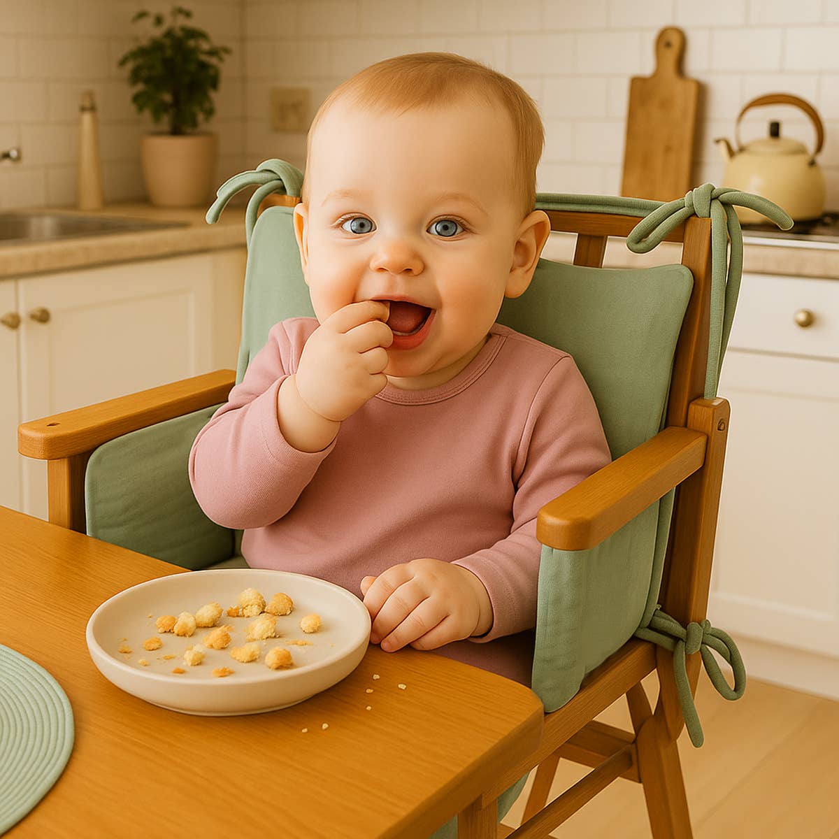 PAPATE - Wholesale Chair Cushion - Cushion High Chair in Organic Cotton - Green3