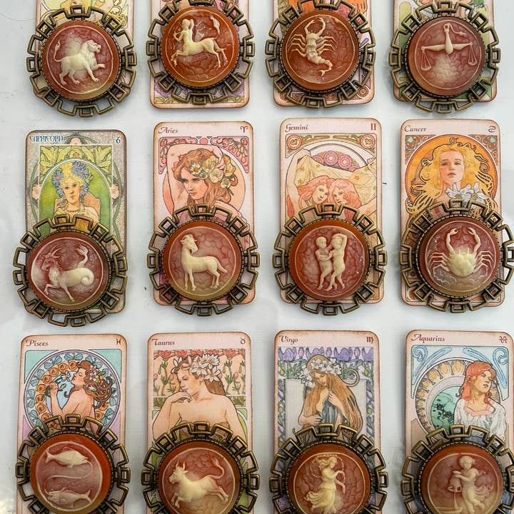 Savannah Hoffman Designs Artisan Jewelry - Wholesale Lapel Pin/Button - Vintage Zodiac Cameo Pins-Fashion/Gift/Metaphysical/Museum2