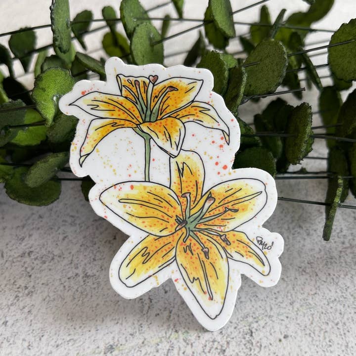 Autocollant en vinyle jaune Lily, bouteille d'eau et autocollant pour ordinateur portable pour la vente par Everyday H2O