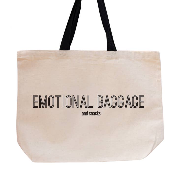 Tote: Emotional Baggage & Snacks — Funny Oversized Bag for wholesale by SHEWOLF Designs