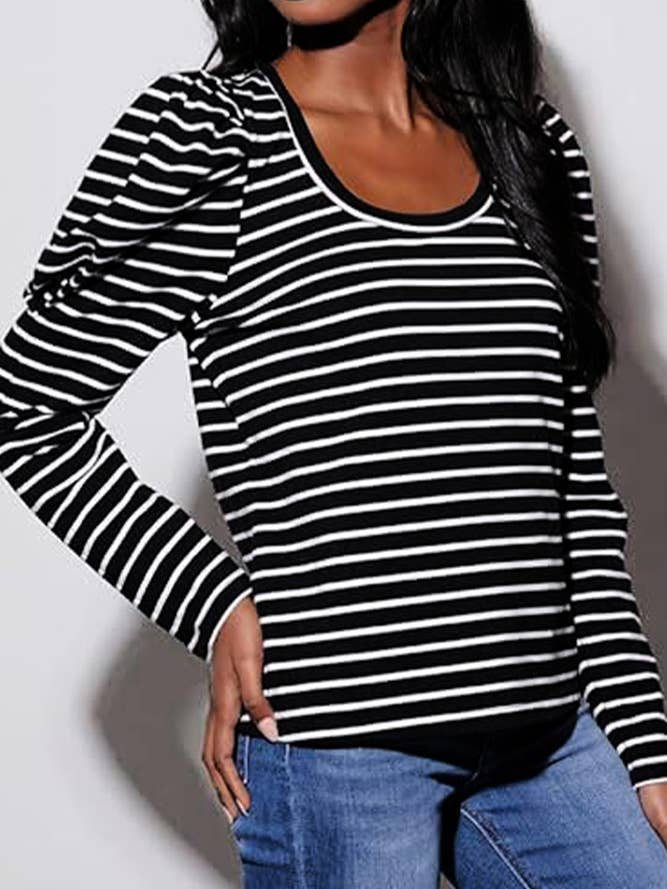 Langærmet rund hals Puffærmet Casual Base T-shirt ZK2096 for engroshandel hos UNISHE