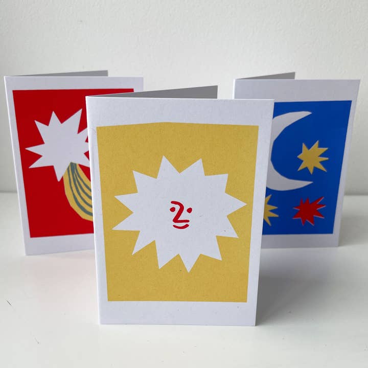 Lizzie Lomax Illustration – wholesale Stationery/notecard set – 'Sun, Moon, Star' Mini Card Pack1