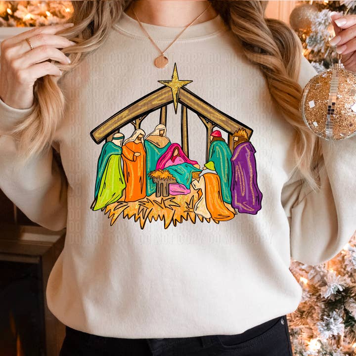 DTF-Transfer mit heller Weihnachtskrippe für den Großhandel von K and M Designs