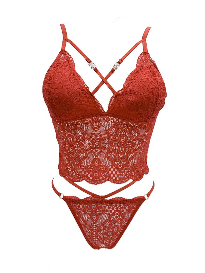 Long Bralette and Lace Thong Set/T33101 for wholesale by Belle Com'Elle