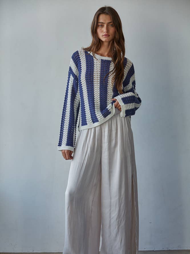 W2481 | Knit Sweater Cotton Acrylic Crochet Striped Top for wholesale by By Together