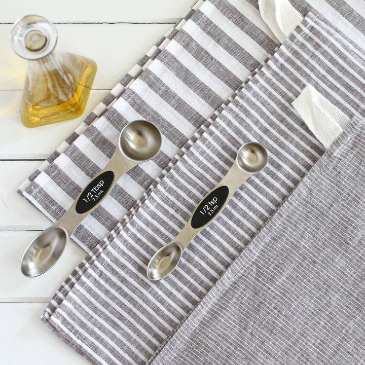 My Kitchen Linens - Wholesale Tea Towel - Brown Striped Linen Cotton Tea Towel - Set of 3