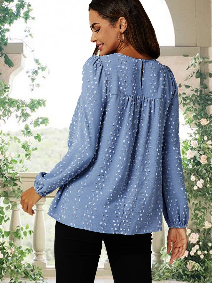 Lace Detail long sleeve Blouse Top In Blue for wholesale on Faire1