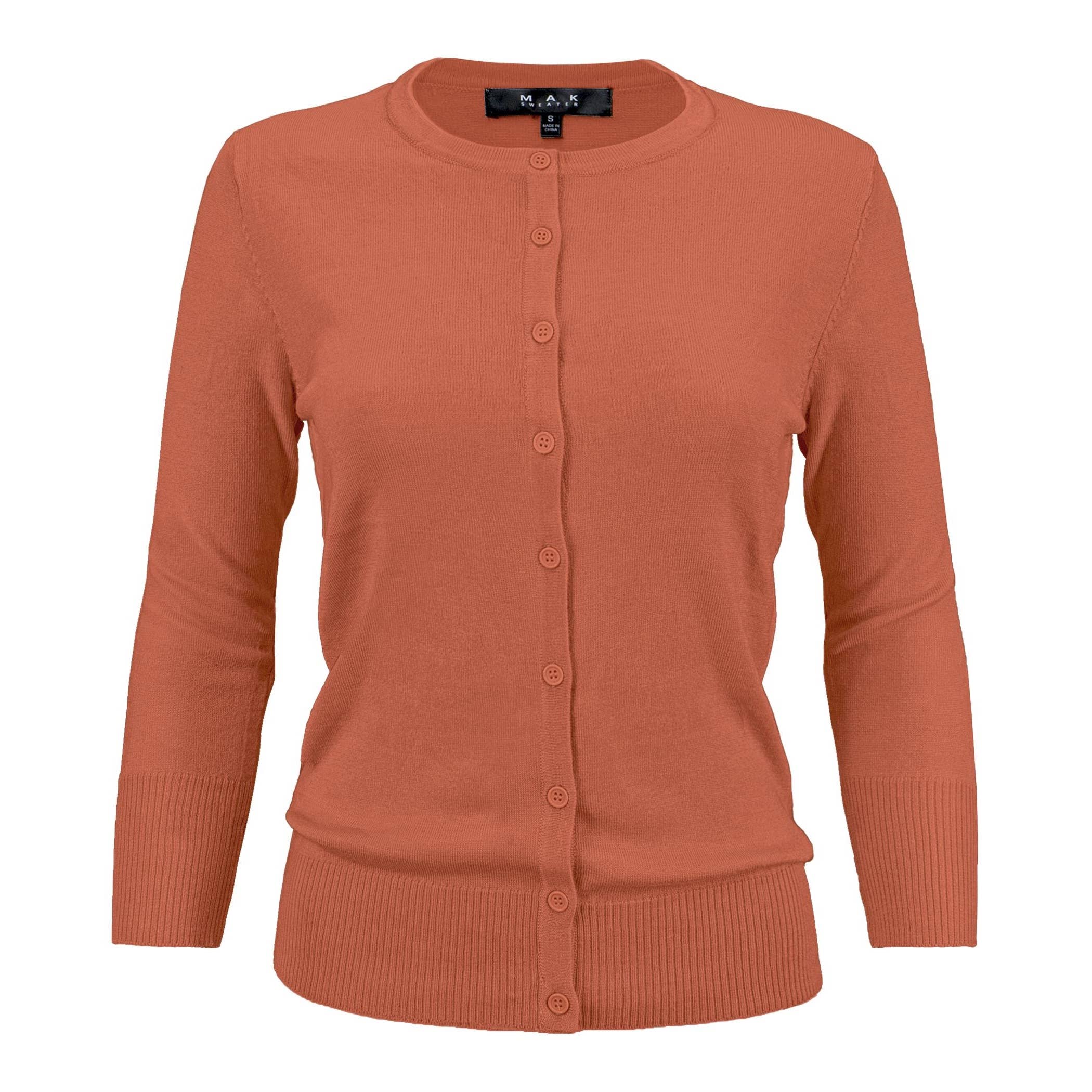 Mak - Wholesale Cardigan - Women's - 3/4 Sleeve Crewneck Plus Size Knit Cardigan Sweater CO079PL20