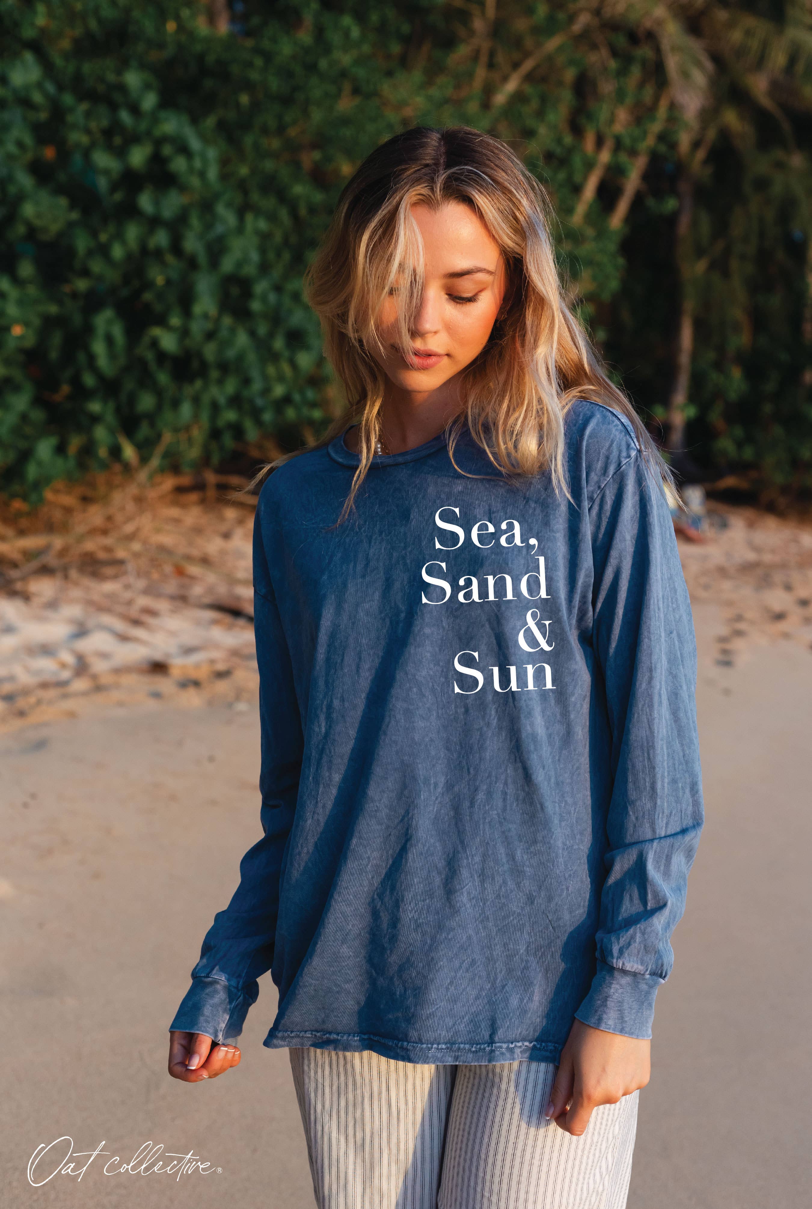 OAT COLLECTIVE - Wholesale Screen Printed T-Shirt - Women's - SEA, SAND AND SUN Mineral Washed Long Sleeve Graphic8