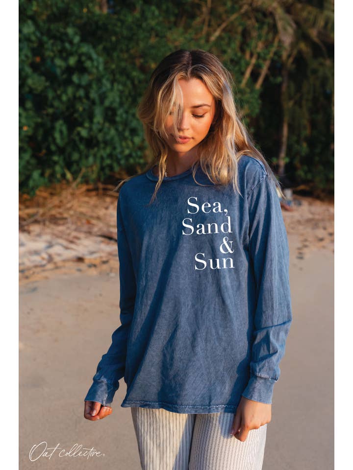 OAT COLLECTIVE - Wholesale Screen Printed T-Shirt - Women's - SEA, SAND AND SUN Mineral Washed Long Sleeve Graphic8