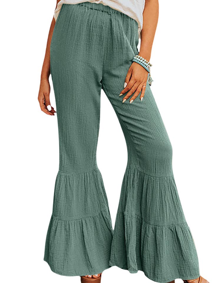 LALA LOO - Wholesale Pants - Women's - Crinkle Ruffle Bell Bottom Pants