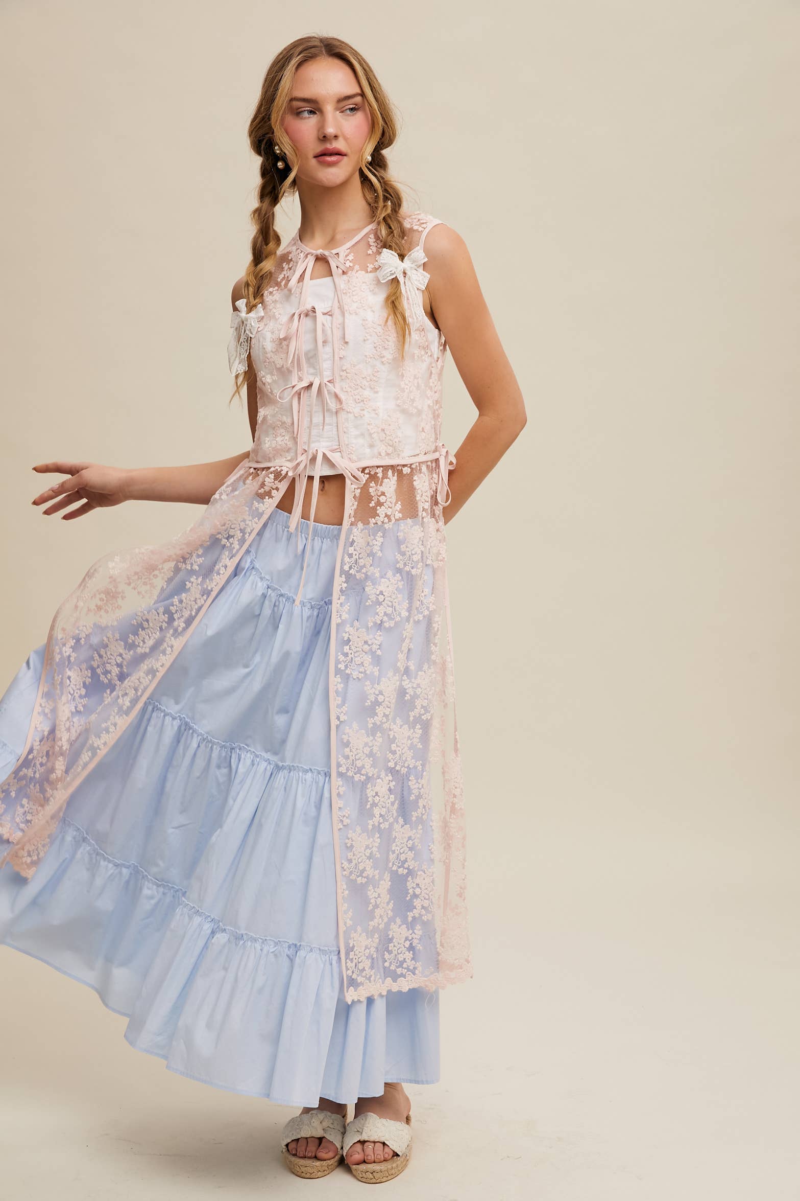 Listicle - Wholesale Outerwear Vest - Women's - Sheer Floral Embroidered Lace Vest1