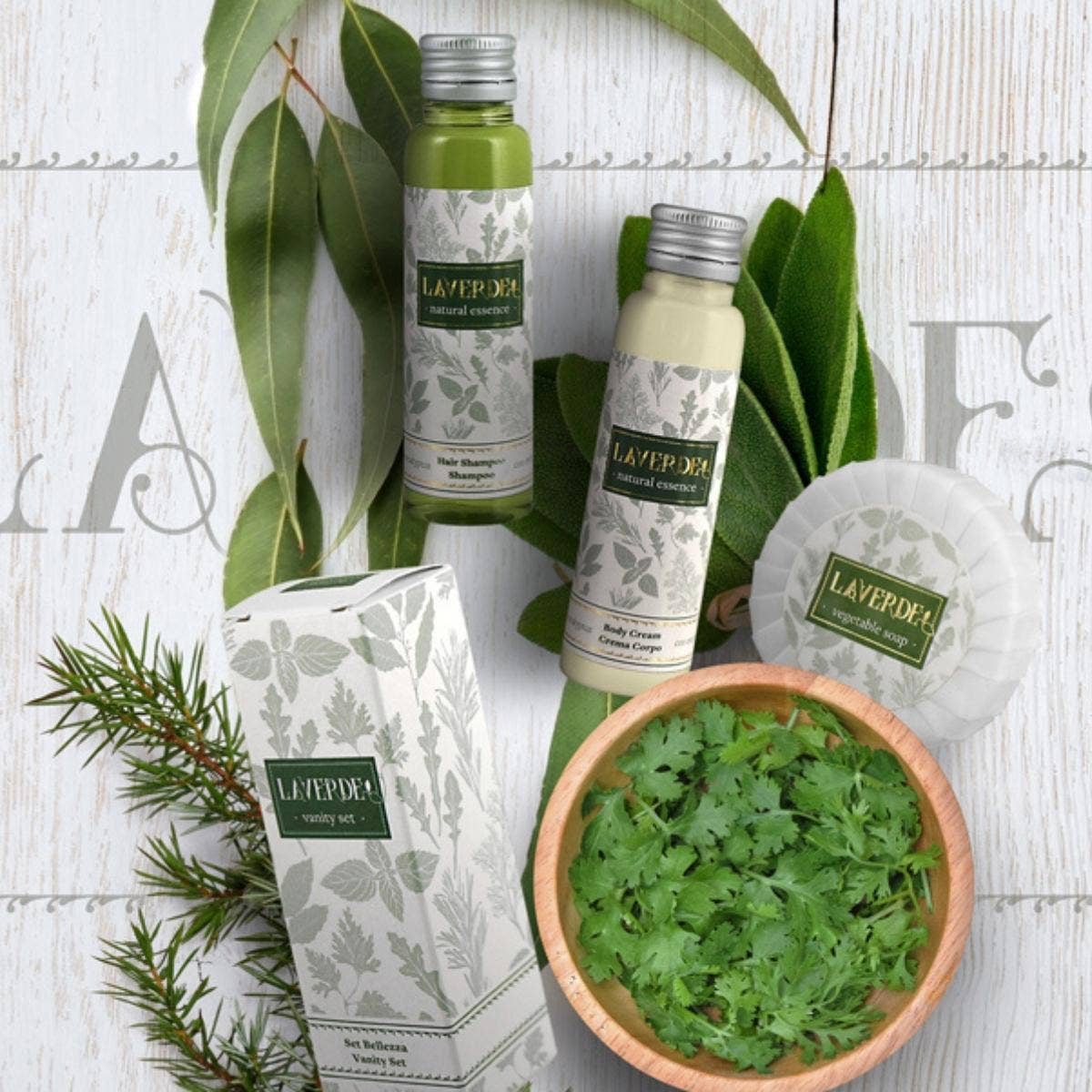 Flexi Amenities – Großhandel Bade- & Körperpflege-Set – Hotel-Amenities Laverde Gastgeschenk-Set mit Kräuterextrakten8