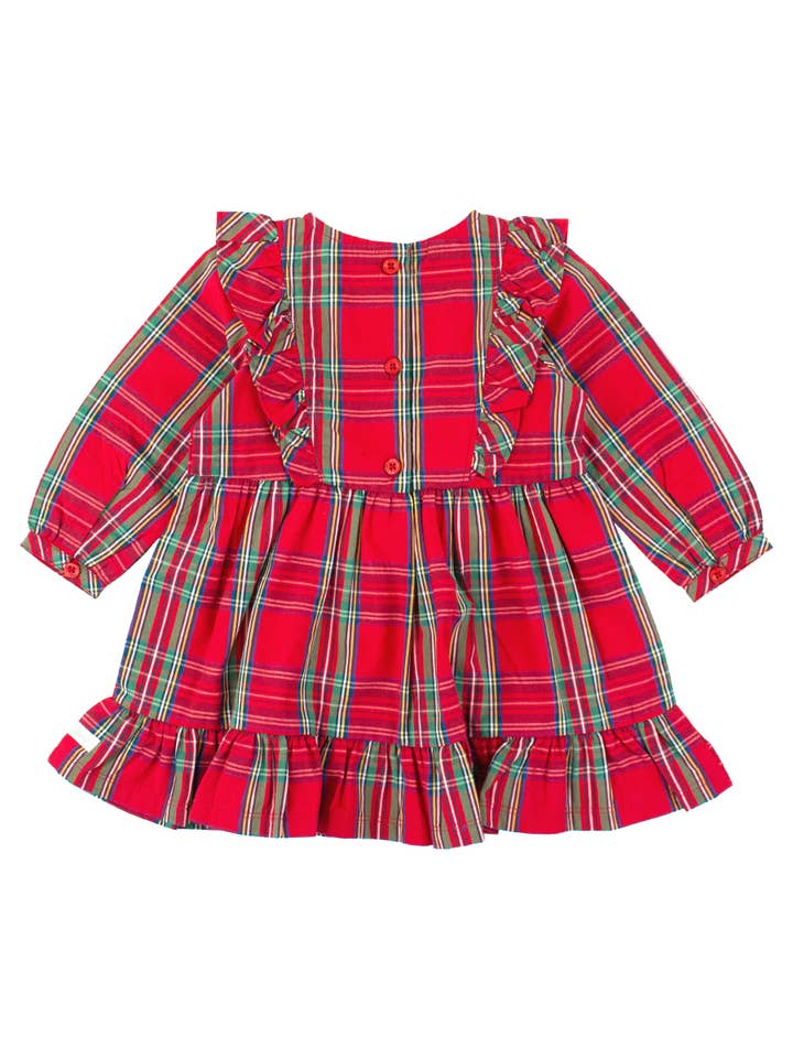 Girls Red Nicholas Plaid Ruffle Bow Dress for wholesale on Faire