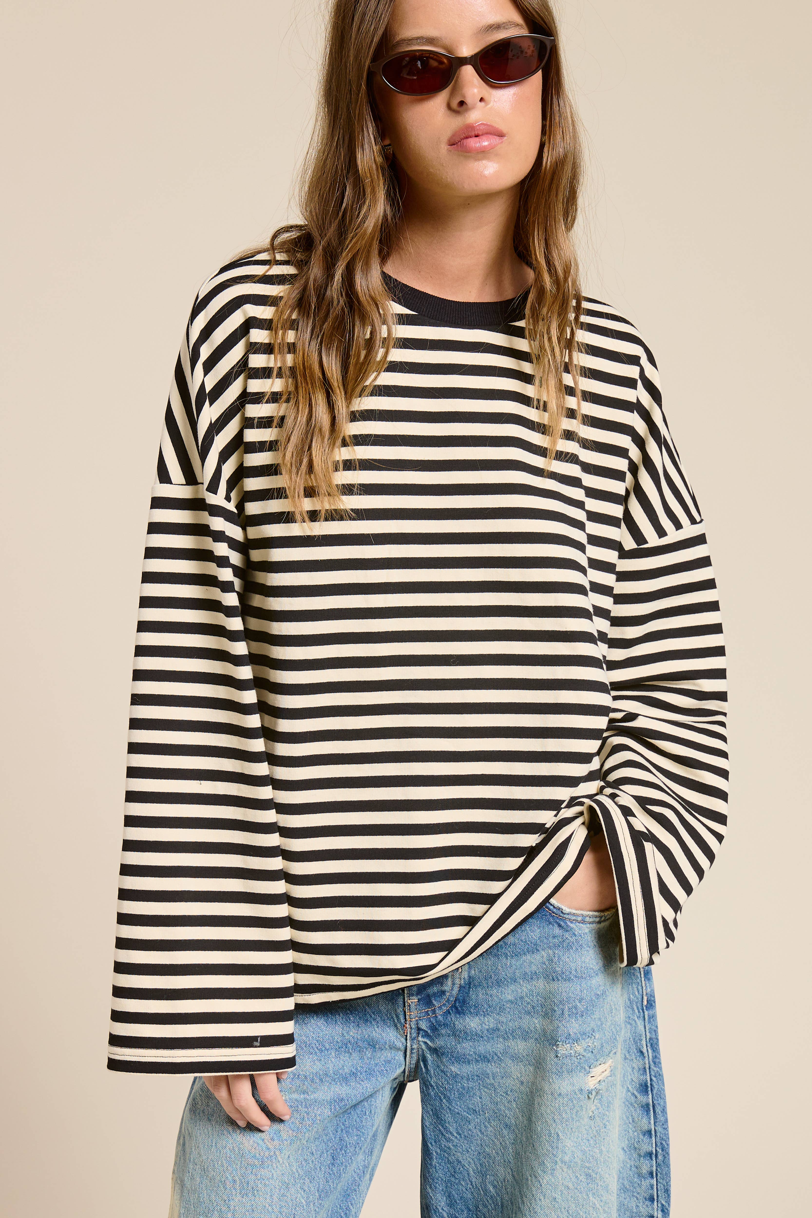 Mimosa - Wholesale Knit Top - Women's - Striped Terry Oversized Long Sleeve Top13