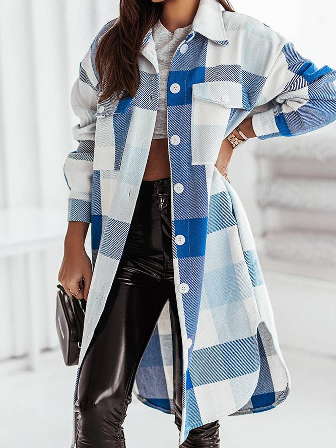 Chaquetas a cuadros con botones abiertos de longitud larga FHB014 para venta al por mayor de UNISHE