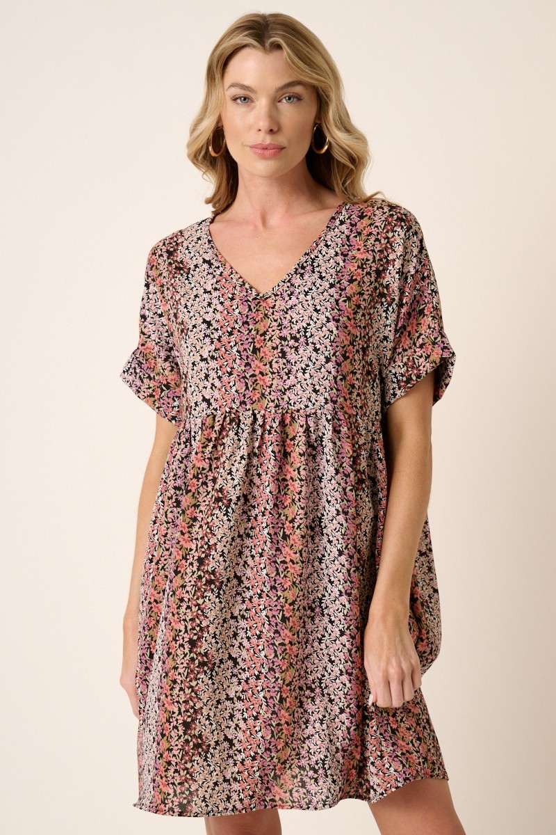 mittoshop - Wholesale Dress - Women's - FLOWER PRINT V NECK BABYDOLL MINI DRESS4