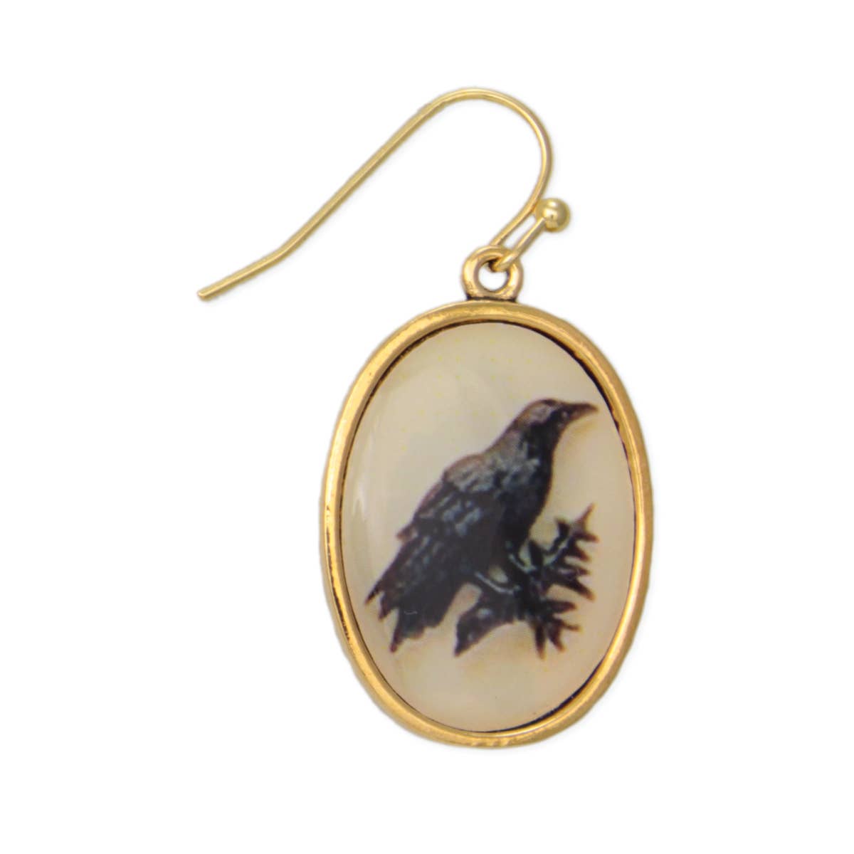 ZAD - Wholesale Dangle Earrings - Vintage Raven Print Gold Earrings1