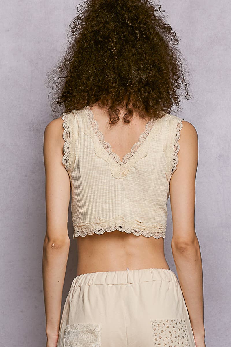 Pol Clothing - Wholesale Tank Top - Women's - Lace Trim Ribbed V Neck Summer Sleeveless Crop Top51