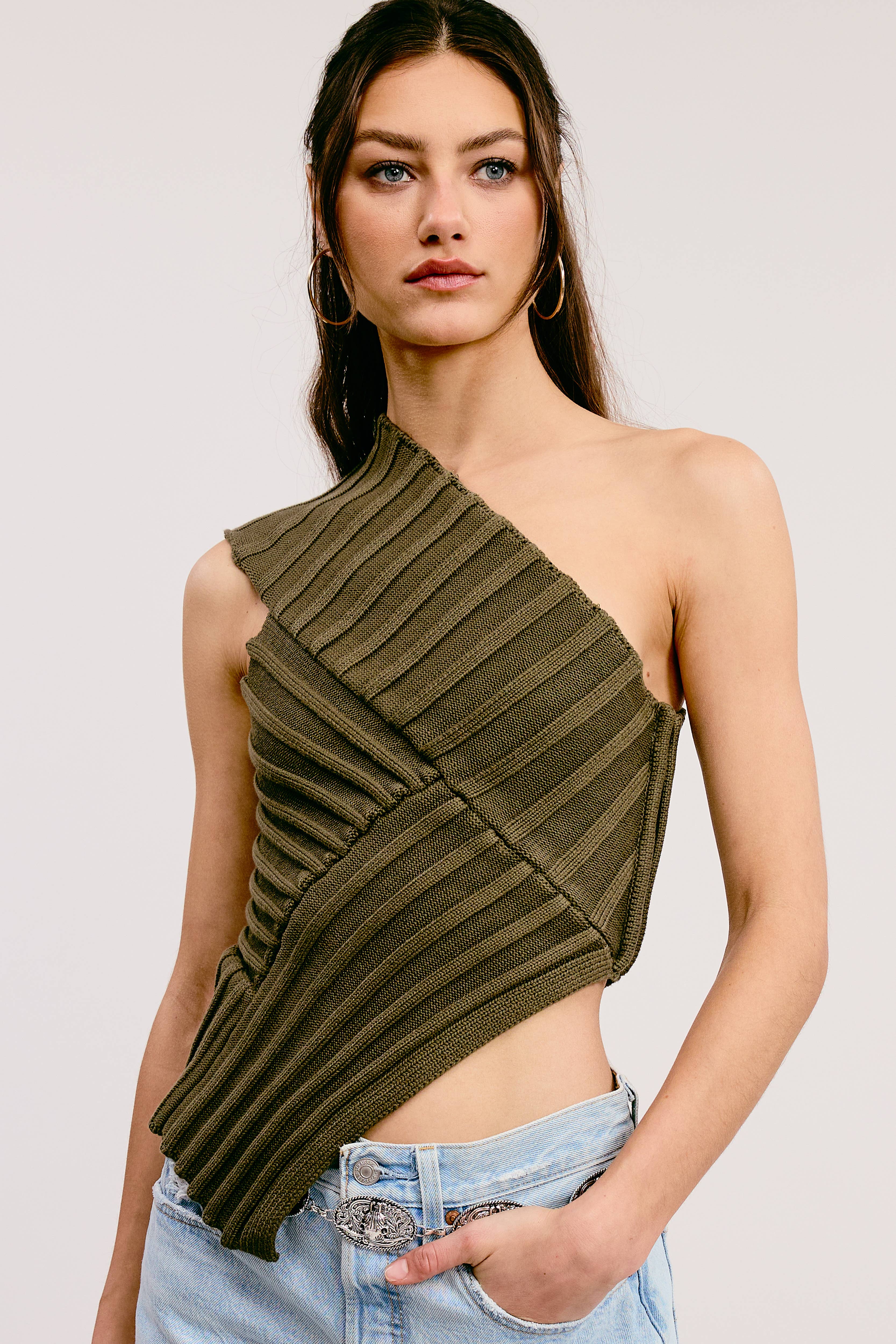 Mimosa - Wholesale Knit Top - Women's - One-Shoulder Asymmetrical Ribbed-Knit Sweater Top22