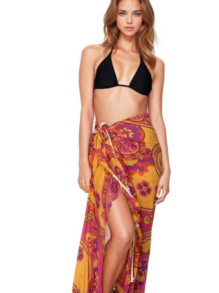 Braided Multi Wear Coverup Sarong in Paisley Festival Print for wholesale by Pool to Party