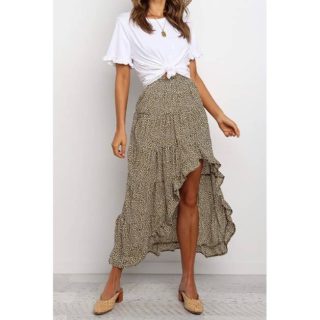 Supreme Fashion - Wholesale Skirt - Women's - Boho Floral Print Midi Skirt Casual Side Slit Skirt3