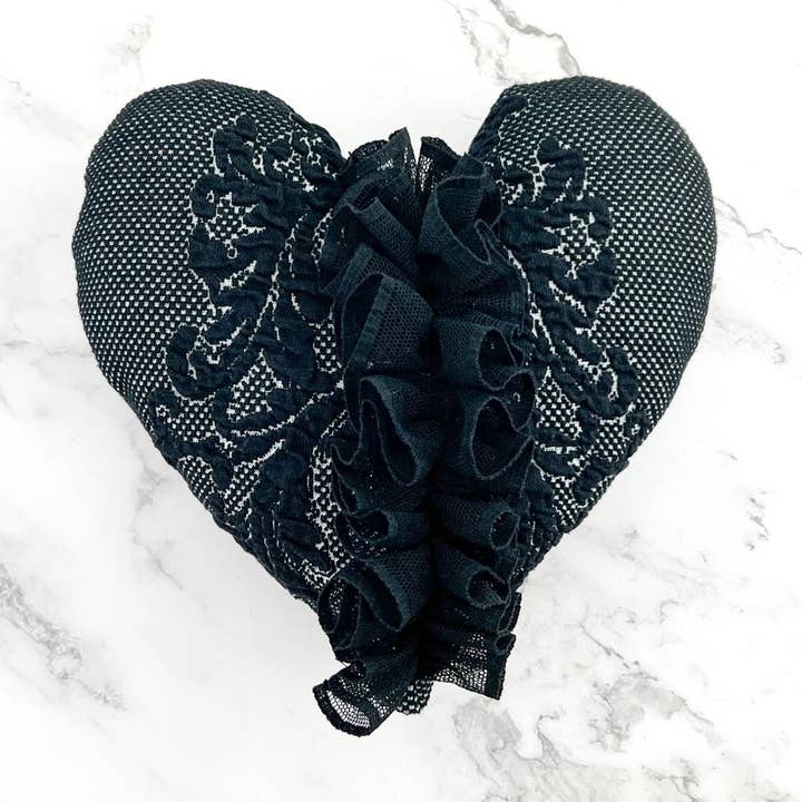 Black and White Heart Pillow with Ruched Center for wholesale by Sumie Tachibana