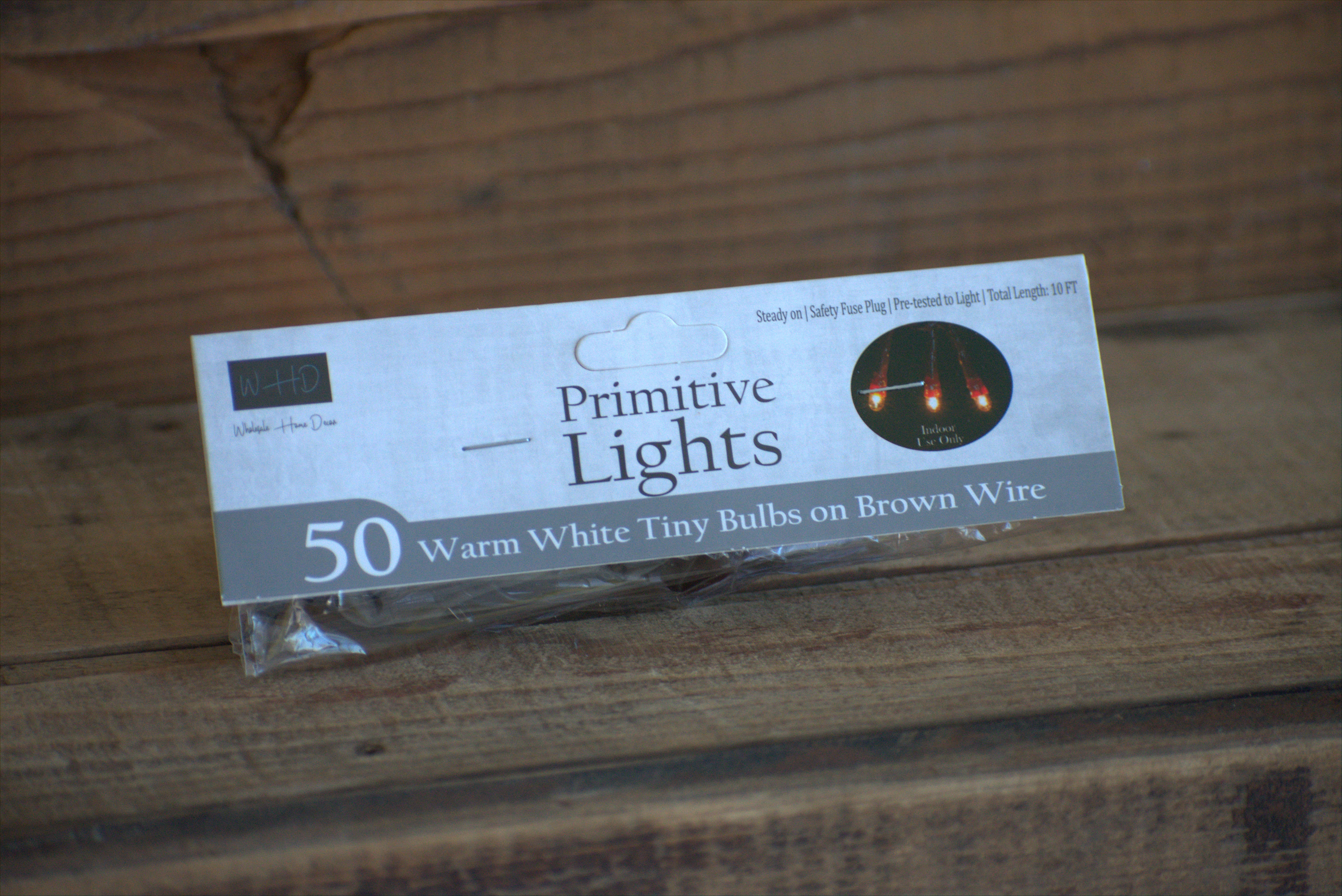 Wholesale Home Decor – Großhandel Lichterketten – 50 Birnen Primitive RICE Lichterkette, 0,9 m, braune Kor1