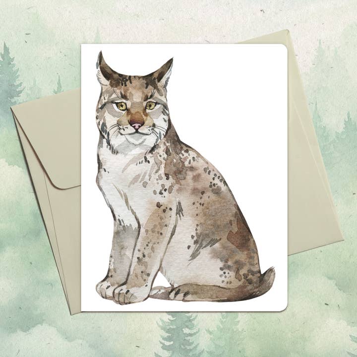 Handgefertigte Luchs-Grußkarte für den Großhandel von Soul Familiar